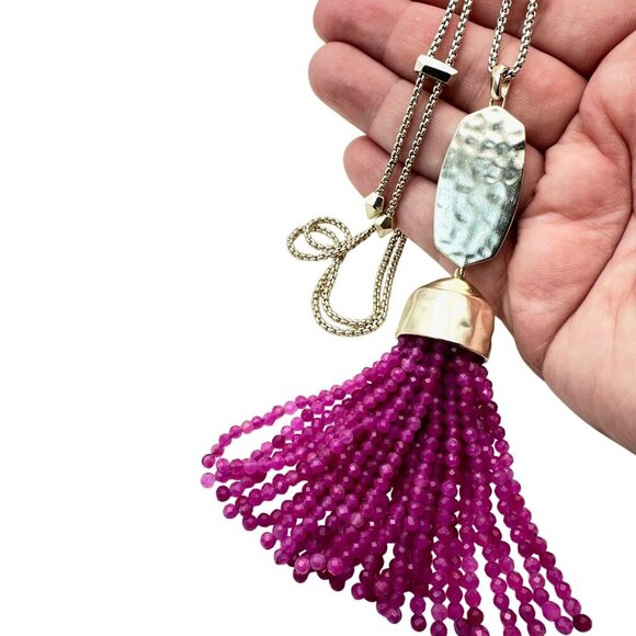 Kendra Scott Monroe Necklace Gold Tone Pink Tassle Pendant - Picture 1 of 2